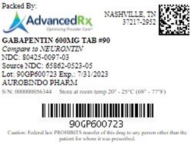 Gabapentin 600mg Tab Qty 90 Ndc 80425 0097